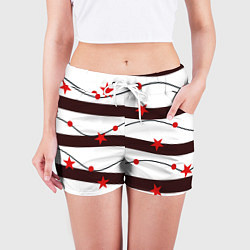 Шорты женские Красные Звезды На Волнах, цвет: 3D-принт — фото 2
