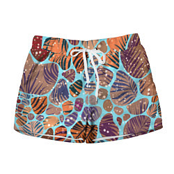 Женские шорты Разноцветные камушки, цветной песок, пальмовые лис