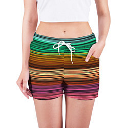 Шорты женские Multicolored thin stripes Разноцветные полосы, цвет: 3D-принт — фото 2