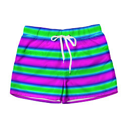 Женские шорты Зеленый и фиолетовые яркие неоновые полосы striped
