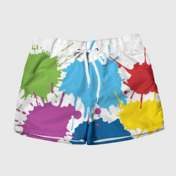 Шорты женские Цветные кляксы на белом фоне, цвет: 3D-принт
