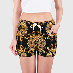 Шорты женские Золотая гжель модные цветы, цвет: 3D-принт — фото 2