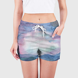 Шорты женские Горный пейзаж акварель, цвет: 3D-принт — фото 2