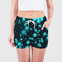 Шорты женские Неоновые снежинки на черном фоне, цвет: 3D-принт — фото 2