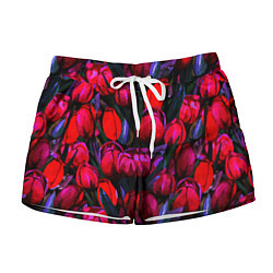 Женские шорты Тюльпаны - поле красных цветов