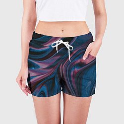 Шорты женские Абстрактные фиолетовые и синие волны с блёстками, цвет: 3D-принт — фото 2