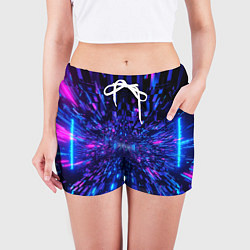 Шорты женские Киберпанк синий неоновый тоннель, цвет: 3D-принт — фото 2