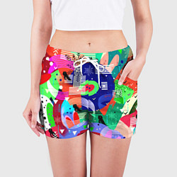 Шорты женские Птички, снежинки и заячьи ушки, цвет: 3D-принт — фото 2