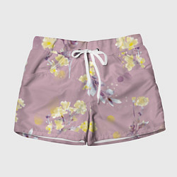 Шорты женские Паттерн с цветами на пыльном розовом фоне, цвет: 3D-принт