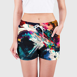 Шорты женские Разноцветные мазки краски, цвет: 3D-принт — фото 2