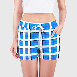 Шорты женские Синяя клетка, цвет: 3D-принт — фото 2