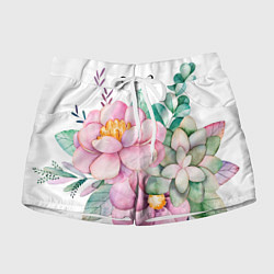 Женские шорты Пастельные цветы - посередине