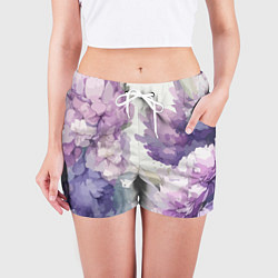 Шорты женские Сирень и Пионы Акварель, цвет: 3D-принт — фото 2
