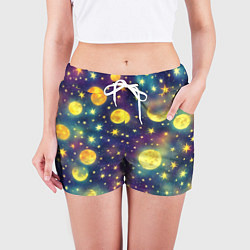 Шорты женские Космос, Луна и Солнце, цвет: 3D-принт — фото 2