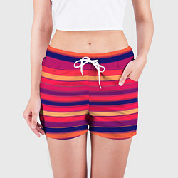 Шорты женские Полосатый ярко-красный, цвет: 3D-принт — фото 2