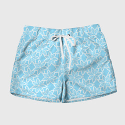 Шорты женские Цветы-снежинки небесно-голубой, цвет: 3D-принт