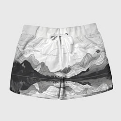 Шорты женские Минималистичный пейзаж чб, цвет: 3D-принт