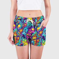 Шорты женские Кислотные психоделические черепа, цвет: 3D-принт — фото 2