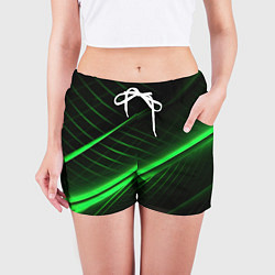 Шорты женские Зеленые полосы на черном фоне, цвет: 3D-принт — фото 2