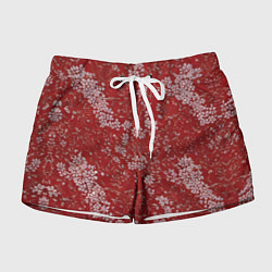 Женские шорты Белые лепестки на красном фоне