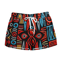 Женские шорты Красно-синий узор в африканском стиле