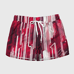 Шорты женские Киберпанк полосы белый и красный, цвет: 3D-принт