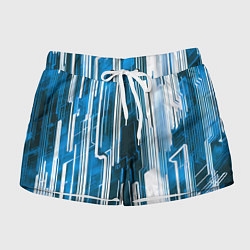 Шорты женские Киберпанк полосы белый и синий, цвет: 3D-принт