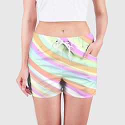 Шорты женские Бледные полосы розово-зелёный, цвет: 3D-принт — фото 2