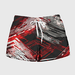Шорты женские Киберпанк линии белые и красные, цвет: 3D-принт