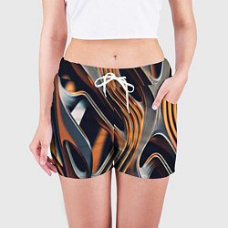 Шорты женские Слияние красок оранжевого и чёрного абстракция, цвет: 3D-принт — фото 2
