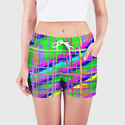 Шорты женские Неоновые перпендикулярные полосы, цвет: 3D-принт — фото 2