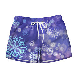 Женские шорты Крупные снежинки на фиолетовом