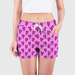 Шорты женские Розовые сердечки каракули, цвет: 3D-принт — фото 2