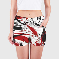 Шорты женские Чёрные и красные брызги на белом фоне, цвет: 3D-принт — фото 2