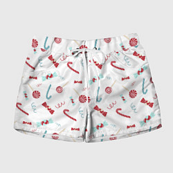 Шорты женские Новогодние конфетки и подарки, цвет: 3D-принт