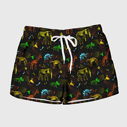 Женские шорты Скелеты динозавров неон