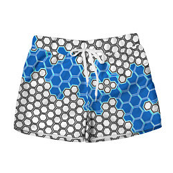 Шорты женские Синяя энерго-броня из шестиугольников, цвет: 3D-принт