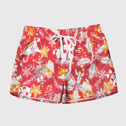 Шорты женские Рождественские узоры колокольчики, цвет: 3D-принт