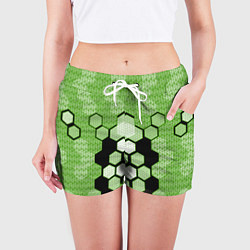 Шорты женские Зелёная кибер броня hexagons, цвет: 3D-принт — фото 2