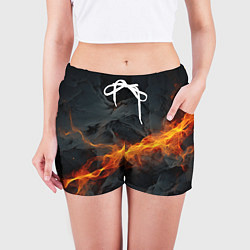 Шорты женские Оранжевая световая абстракция на черном, цвет: 3D-принт — фото 2