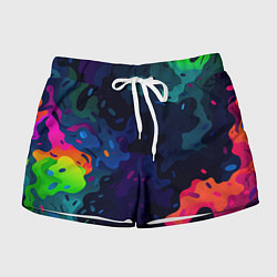 Женские шорты Яркие кислотная разноцветные пятна в виде камуфляж