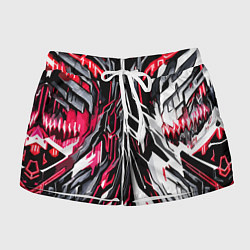 Шорты женские Красно-белая абстракция на чёрном фоне, цвет: 3D-принт