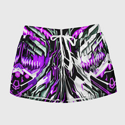 Женские шорты Фиолетовая и белая абстракция на чёрном фоне