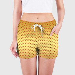 Шорты женские Красные сердечки на золотом фоне, цвет: 3D-принт — фото 2