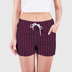 Шорты женские Темно бордовый в широкую полоску, цвет: 3D-принт — фото 2