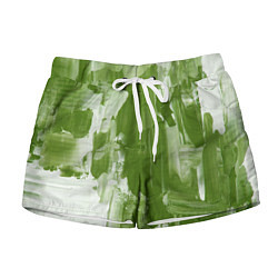 Шорты женские Текстура белой и зелёной краски, цвет: 3D-принт