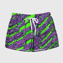 Шорты женские Фиолетовые фрагменты на зелёном фоне, цвет: 3D-принт