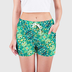 Шорты женские Изумрудная акварельная весенняя листва, цвет: 3D-принт — фото 2