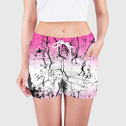Шорты женские Текстура чёрных трещин на розовом переливе, цвет: 3D-принт — фото 2