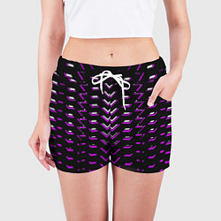 Шорты женские Розово-белые полосы на чёрном фоне, цвет: 3D-принт — фото 2